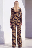 Black 2 Piece Floral Wide Leg Peak Lapel Women Suits with Pocket