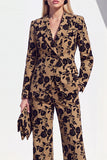 Black 2 Piece Floral Wide Leg Peak Lapel Women Suits with Pocket