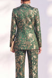 Blue Floral Jacquard Peak Lapel Women Suits with Sleeves