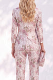 White Purple Floral 2 Piece Wide Leg Women Suits with Sleeves