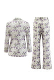 White Purple Floral 2 Piece Wide Leg Women Suits with Sleeves