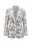 White Purple Floral 2 Piece Wide Leg Women Suits with Sleeves