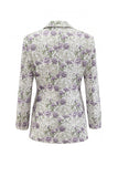 White Purple Floral 2 Piece Wide Leg Women Suits with Sleeves