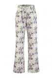 White Purple Floral 2 Piece Wide Leg Women Suits with Sleeves