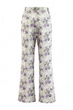 White Purple Floral 2 Piece Wide Leg Women Suits with Sleeves