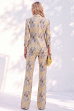 White Purple Floral 2 Piece Wide Leg Women Suits with Sleeves