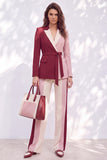 Pink Burgundy 2 Piece Peak Lapel Women Suits with Sash