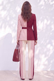Pink Burgundy 2 Piece Peak Lapel Women Suits with Sash