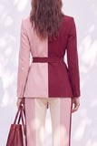 Pink Burgundy 2 Piece Peak Lapel Women Suits with Sash
