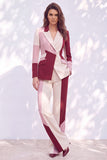 Pink Burgundy 2 Piece Peak Lapel Women Suits with Pocket