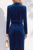 Burgundy Single Breasted Pencil 2 Piece Midi Work Dress with Sleeves