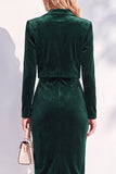 Burgundy Single Breasted Pencil 2 Piece Midi Work Dress with Sleeves