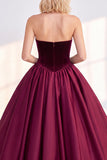 Burgundy Strapless A-Line Corset Midi Work Dress