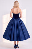 Burgundy Strapless A-Line Corset Midi Work Dress