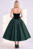 Burgundy Strapless A-Line Corset Midi Work Dress