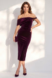Burgundy Off the Shoulder Pencil Midi Work Dress
