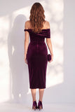 Burgundy Off the Shoulder Pencil Midi Work Dress