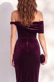 Burgundy Off the Shoulder Pencil Midi Work Dress