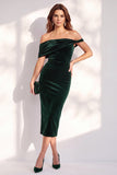 Burgundy Off the Shoulder Pencil Midi Work Dress