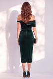 Burgundy Off the Shoulder Pencil Midi Work Dress