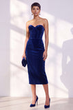 Burgundy Strapless Corset Pencil Midi Work Dress