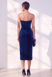 Burgundy Strapless Corset Pencil Midi Work Dress