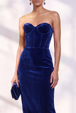 Burgundy Strapless Corset Pencil Midi Work Dress