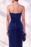 Burgundy Strapless Corset Pencil Midi Work Dress
