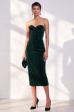 Burgundy Strapless Corset Pencil Midi Work Dress