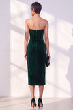 Burgundy Strapless Corset Pencil Midi Work Dress