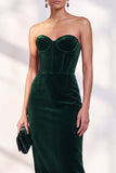 Burgundy Strapless Corset Pencil Midi Work Dress