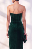 Burgundy Strapless Corset Pencil Midi Work Dress