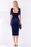 Dark Purple Thick Straps Pencil Midi Work Dress with Bow