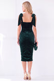Dark Purple Thick Straps Pencil Midi Work Dress with Bow