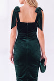 Dark Purple Thick Straps Pencil Midi Work Dress with Bow