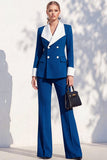 Berlin Blue Shawl Lapel 2 Piece Double Breasted Women Suits with Sleeves