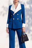 Berlin Blue Shawl Lapel 2 Piece Double Breasted Women Suits with Sleeves