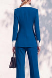 Berlin Blue Shawl Lapel 2 Piece Double Breasted Women Suits with Sleeves