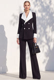 Berlin Blue Shawl Lapel 2 Piece Double Breasted Women Suits with Sleeves