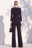 Berlin Blue Shawl Lapel 2 Piece Double Breasted Women Suits with Sleeves