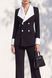 Berlin Blue Shawl Lapel 2 Piece Double Breasted Women Suits with Sleeves