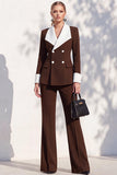 Berlin Blue Shawl Lapel 2 Piece Double Breasted Women Suits with Sleeves