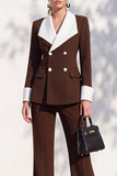 Berlin Blue Shawl Lapel 2 Piece Double Breasted Women Suits with Sleeves