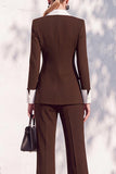 Berlin Blue Shawl Lapel 2 Piece Double Breasted Women Suits with Sleeves