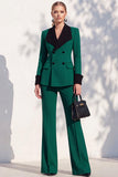 Berlin Blue Shawl Lapel 2 Piece Double Breasted Women Suits with Sleeves