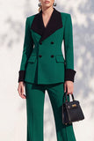 Berlin Blue Shawl Lapel 2 Piece Double Breasted Women Suits with Sleeves