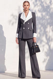 Berlin Blue Shawl Lapel 2 Piece Double Breasted Women Suits with Sleeves