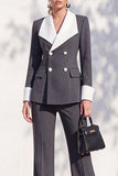 Berlin Blue Shawl Lapel 2 Piece Double Breasted Women Suits with Sleeves
