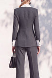Berlin Blue Shawl Lapel 2 Piece Double Breasted Women Suits with Sleeves