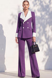 Berlin Blue Shawl Lapel 2 Piece Double Breasted Women Suits with Sleeves